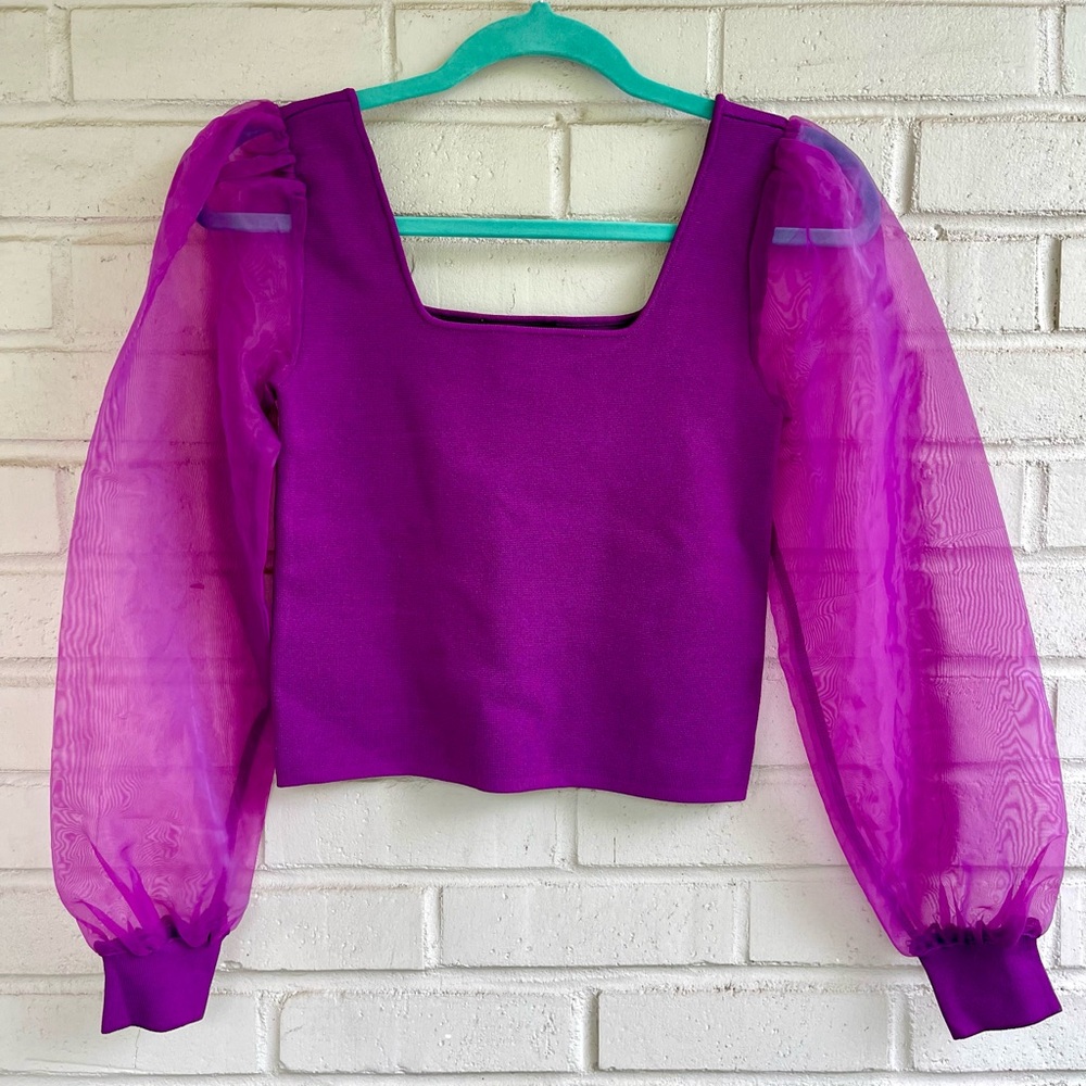 HOUSE OF HARLOW 1960 Sheer Puff Sleeve Blouse
